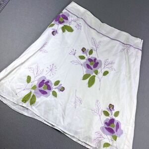 Vintage 90's Karen Kane Skirt White Floral Print A Line Midi Size 14 Linen Blend